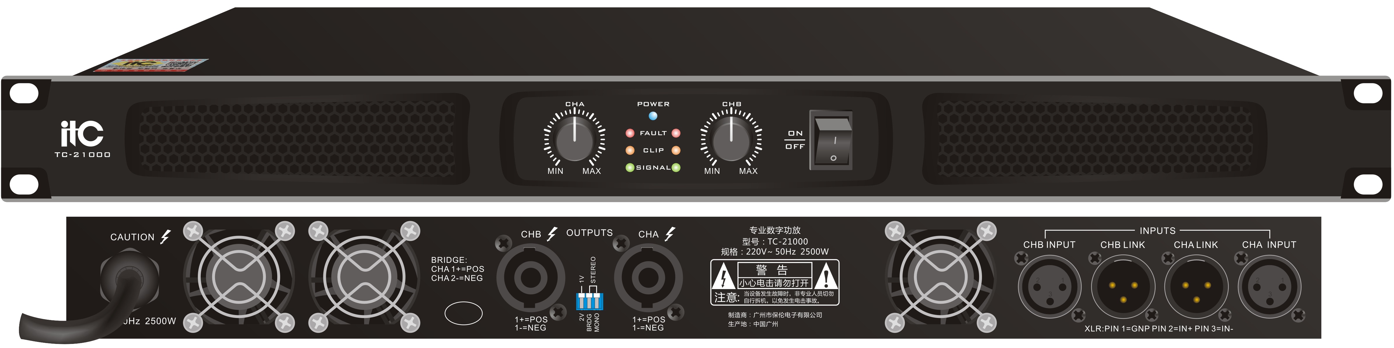 Усилитель ITC-21000 2-канальный усилитель, 2х1000W / 8 Ом